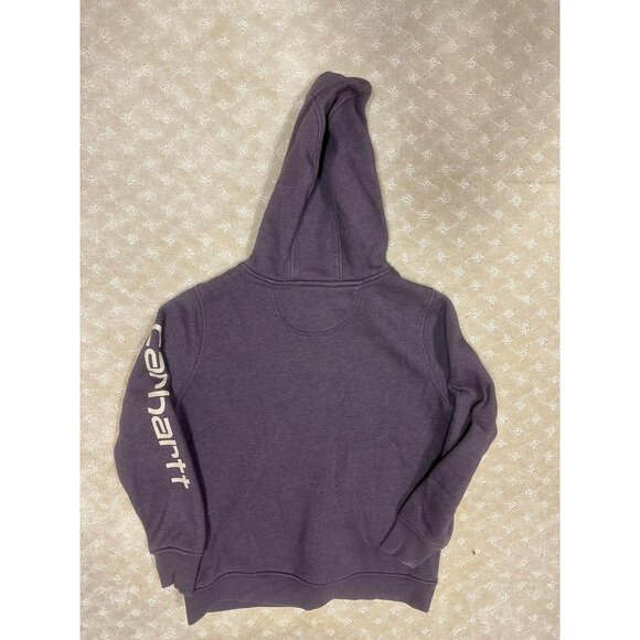 Carhartt Women's L Hoodie Purple Blackberry Heather Sleeve Logo Midweight 12-14 - Picture 2 of 4